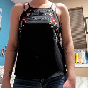 Embroidered Halter Tank Top